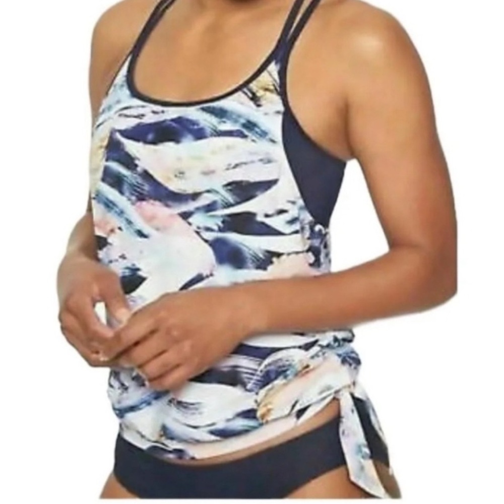 Athleta Vivid Side Tie Blue Print Tankini Top, size m